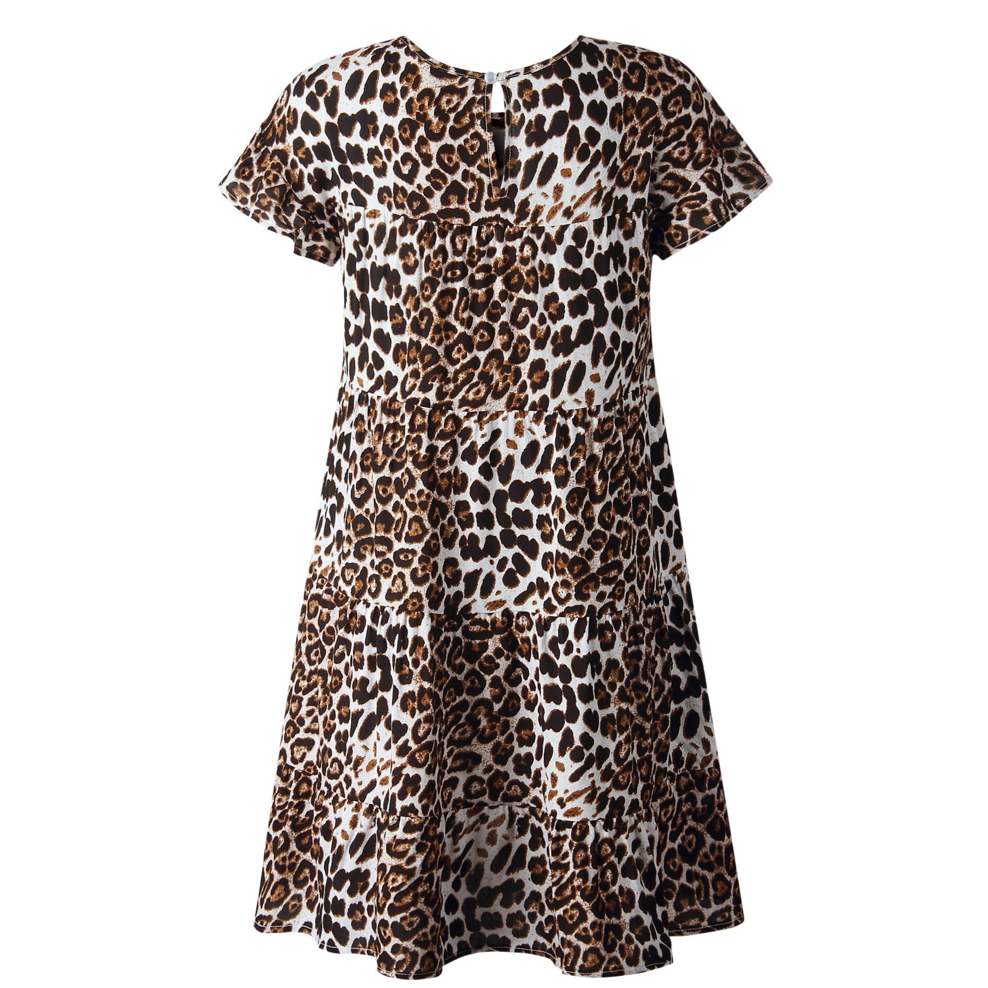 Leopard print round neck short sleeve loose dress