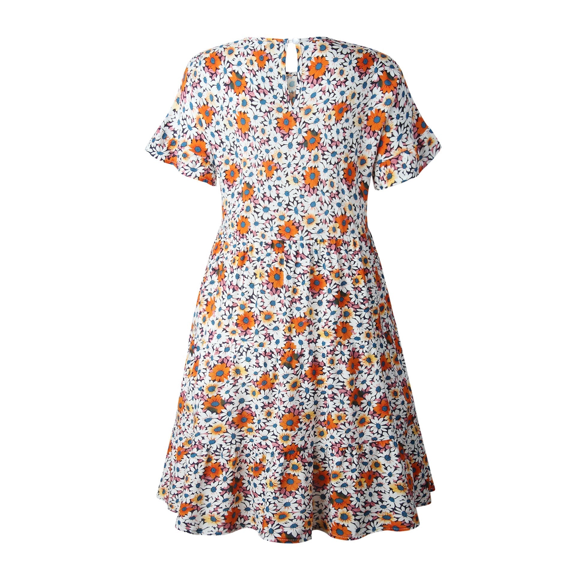 Leopard print round neck short sleeve loose dress