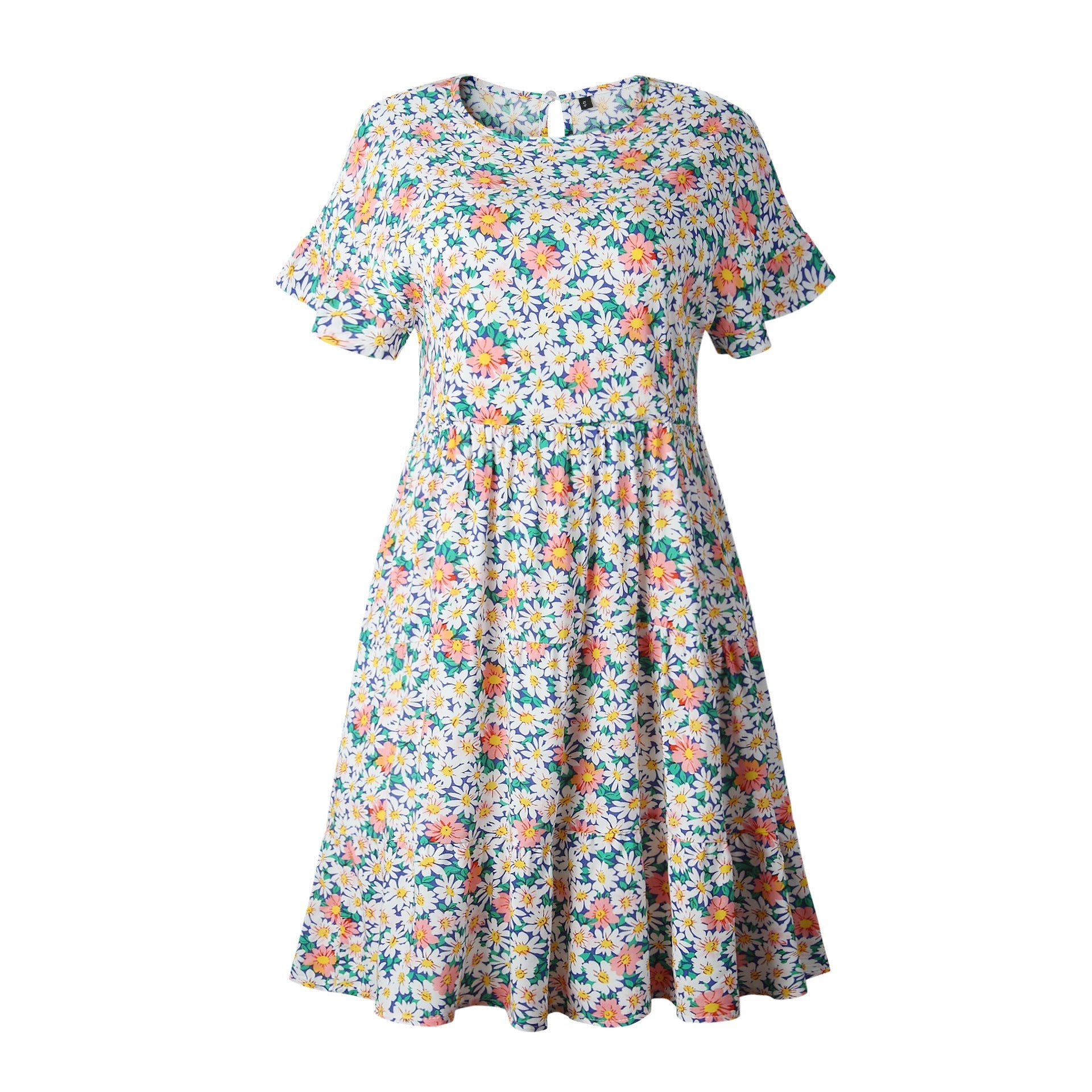 Leopard print round neck short sleeve loose dress