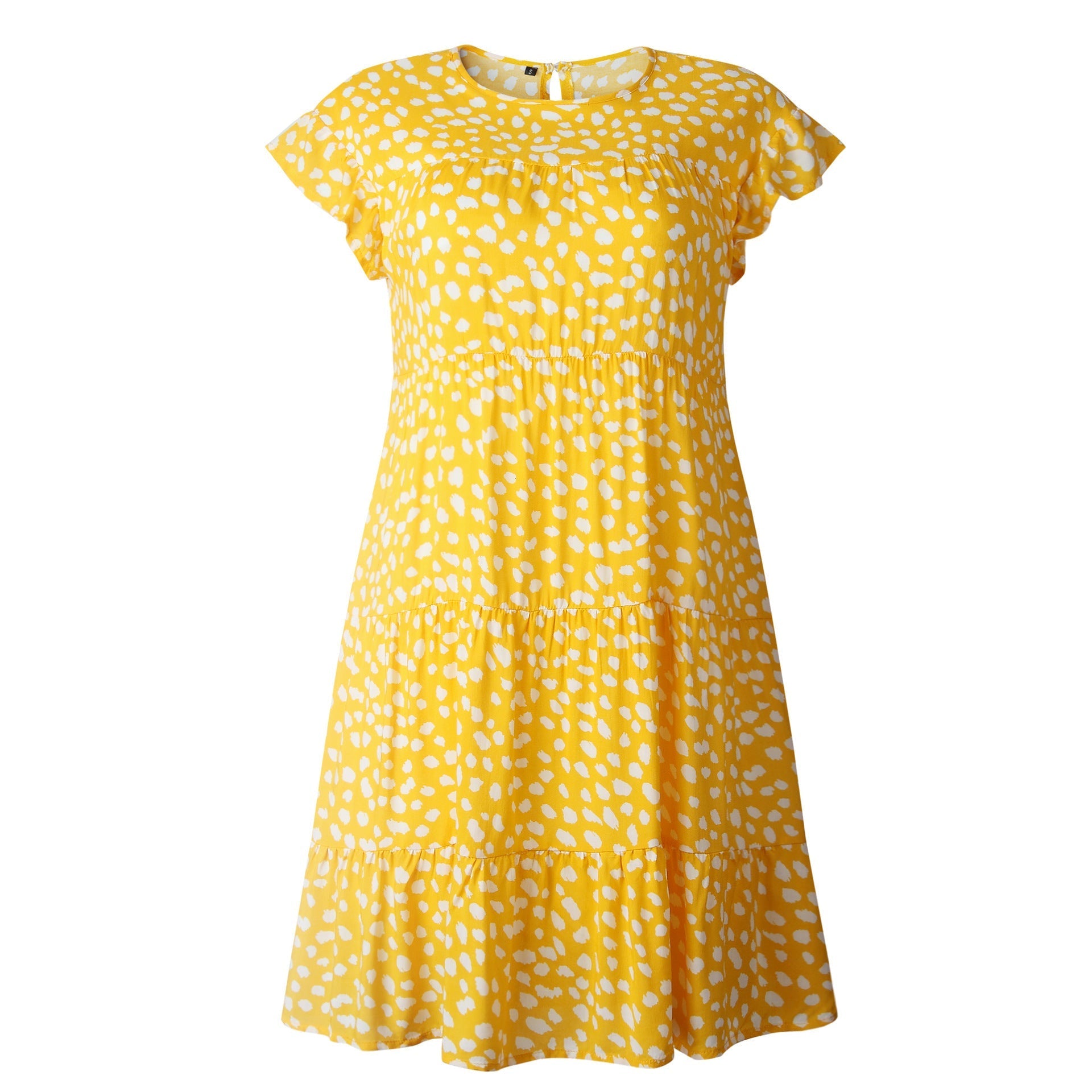 Leopard print round neck short sleeve loose dress