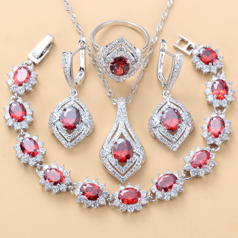 Earrings Necklace And Ring For Women 4 PCs Set
