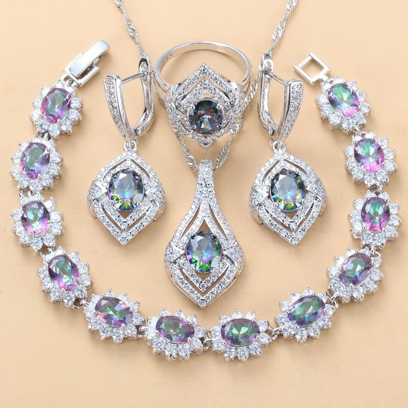 Earrings Necklace And Ring For Women 4 PCs Set